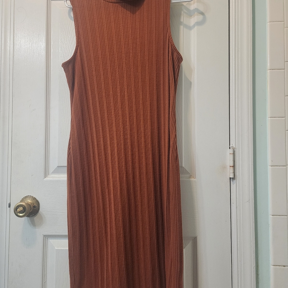 Nine West Brown Pleated Sheath Midi Dress